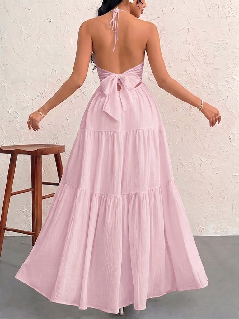 Robe longue unie dos nu décolleté V et encolure américaine années 30
