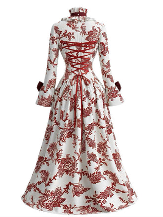 Robe de Bal Corset Floral Rococo Rouge Années 1930