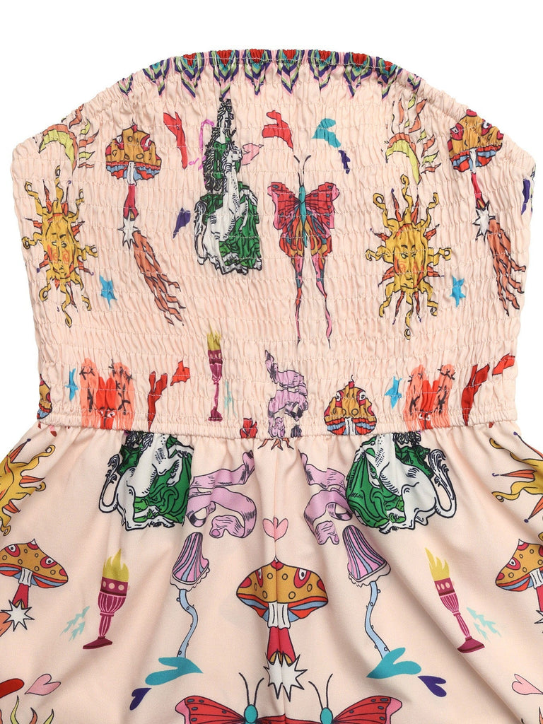 Combishort Papillon Bandeau Smockée Imprimée Années 1970 6