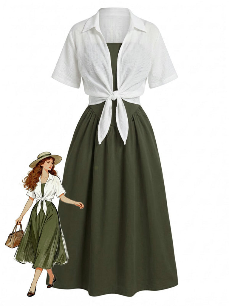 2PCS Robe à Bretelles et Chemise Courte Années 50
