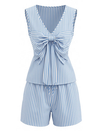 Ensemble 2 Pièces Top Nœud & Short Rayé Bleu Années 40