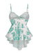 Haut vert bretelles fines imprimé façon porcelaine années 1960
