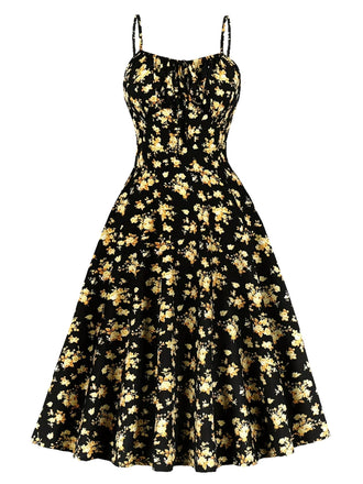 Robe Évasée Florale Sans Manches Bretelles Fines Années 1940 7