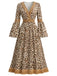 [Prévente] Robe bohème à imprimé léopard, col V, franges et manches cloche Années 1970