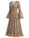 [Prévente] Robe bohème à imprimé léopard, col V, franges et manches cloche Années 1970