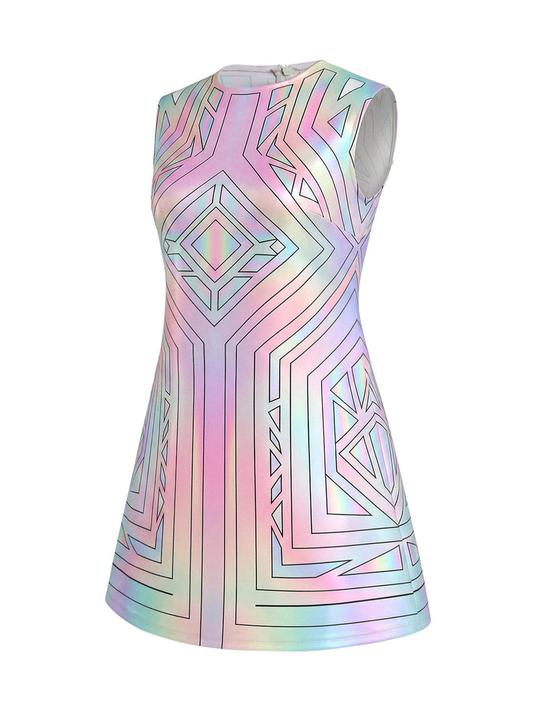 [Prévente] Robe Mini Ligne A sans Manches Géométrique Argent Irisé Années 60