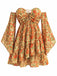 [Prévente] Robe Floral Dentelle Foncé Évasé Manche Bohème Mini Jaune Années 1970 3