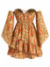 [Prévente] Robe Floral Dentelle Foncé Évasé Manche Bohème Mini Jaune Années 1970 5