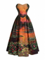 [Prévente] Robe bustier orange motif nénuphars et décolleté cœur années 50