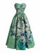 Robe bustier bleue motif nénuphars et décolleté cœur années 50