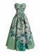 [Prévente] Robe bustier vert pâle motif nénuphars et décolleté cœur années 50