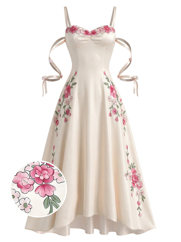 [Prévente] Robe Blanc 3D-Floral Satin Hollow Slip Années 1940 2