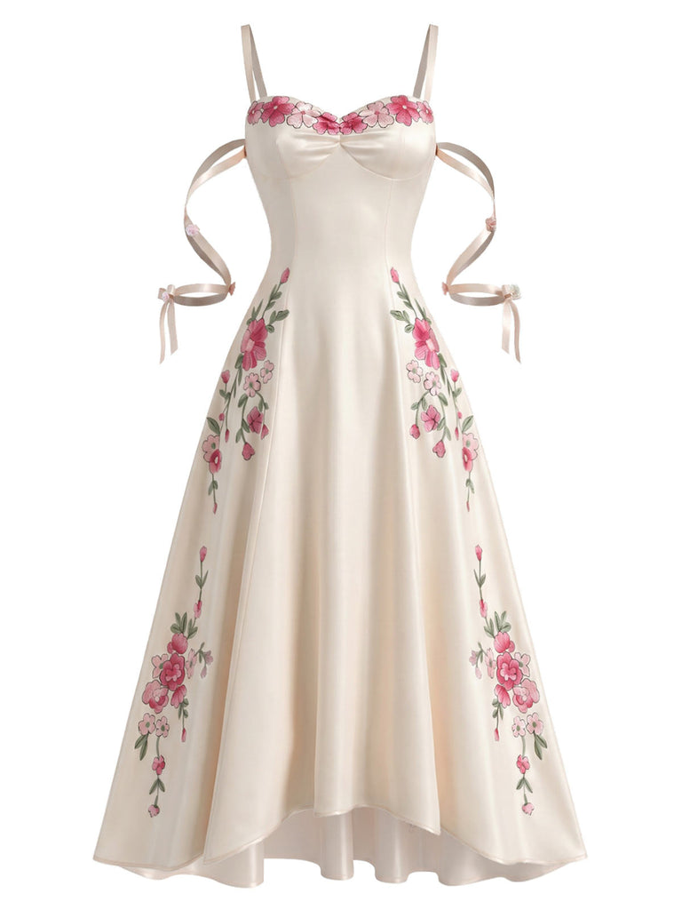 [Prévente] Robe Blanc 3D-Floral Satin Hollow Slip Années 1940 3