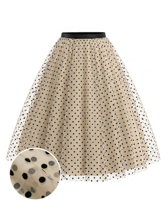 [Prévente] Skirt Beige à Pois Tulle Évasé Années 1950