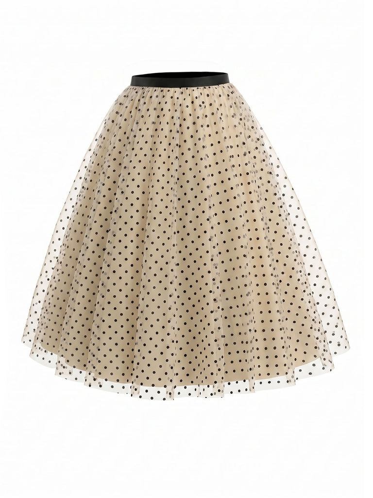 [Prévente] Skirt Beige à Pois Tulle Évasé Années 1950 3