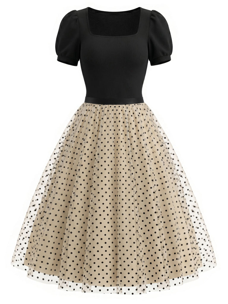 [Prévente] Ensemble Manches Bouffantes Ribbed Bodysuit & à Pois Tulle Années 1950 2