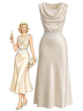 [Prévente] 3PCS Dentelle Satin Drapé Col Taille Champagne Années 1920