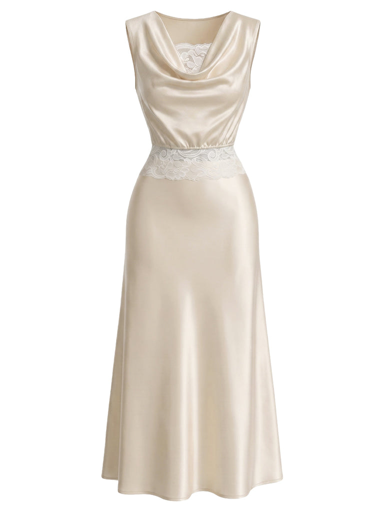 [Prévente] 3PCS Dentelle Satin Drapé Col Taille Champagne Années 1920 3