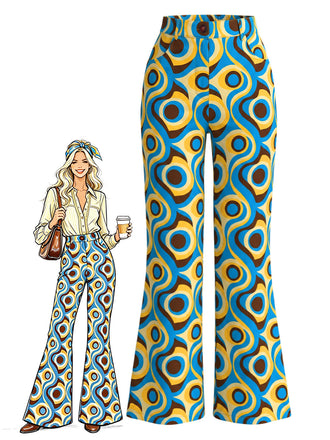 [Prévente] Pantalon multicolore hippie à motif abstrait et coupe légèrement évasée Années 1970