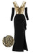 [Prévente] Robe longue noire et dorée à sequins et épaules dénudées années 1920