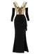 [Prévente] Robe longue noire et dorée à sequins et épaules dénudées années 1920
