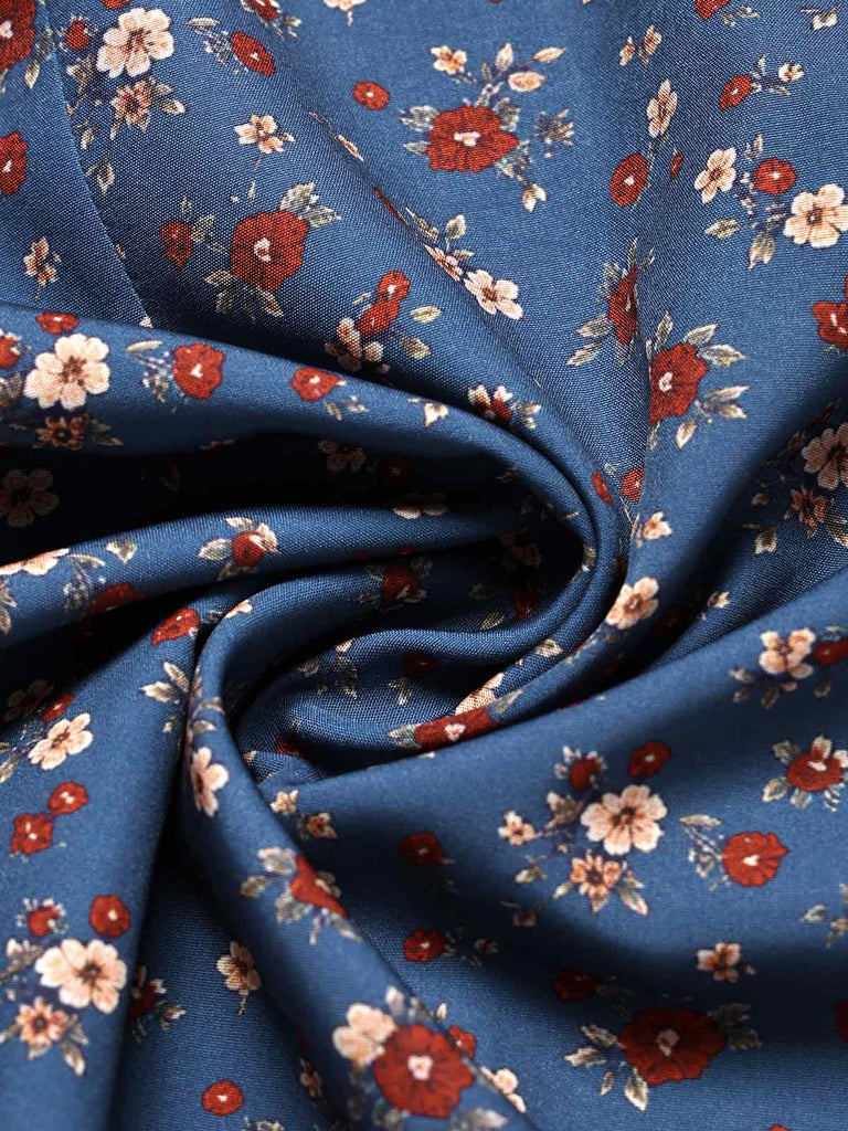 [Prévente] [Grande Taille] Robe Floral Boutonné Portefeuille Mi-Longue Devant Bleu Foncé Années 1940 6