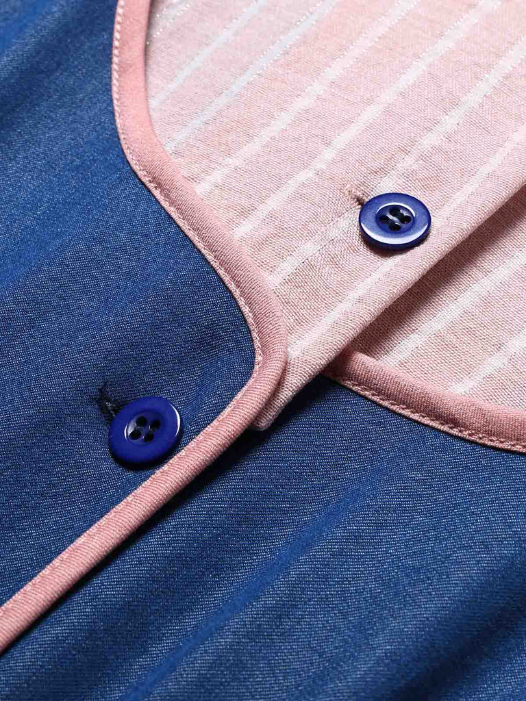 [Prévente] Robe Bleue & Rose Col Revers Rayée Effet 2PCS Années 1950 6