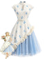 [Prévente] Robe Col Montant Rose Tulle Bleu Années 50