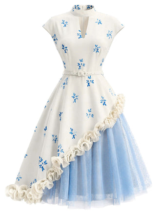 [Prévente] Robe Col Montant Rosette 3D Tulle à Pois Années 50