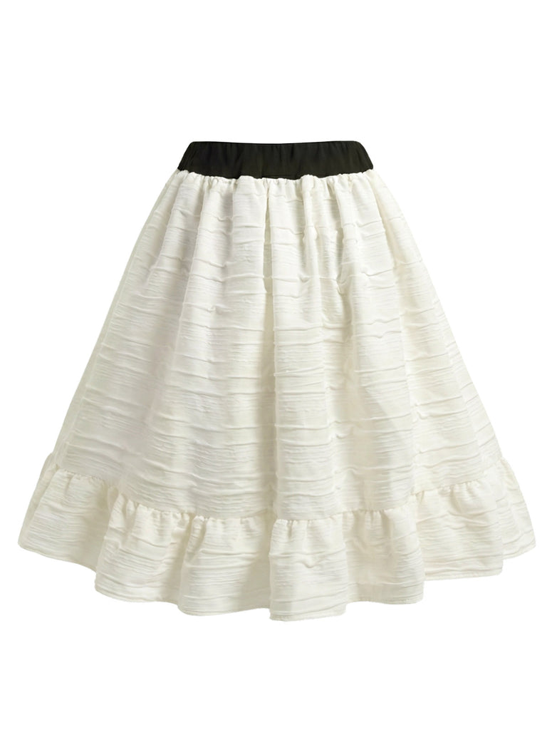 [Prévente] Ensemble 2PCS avec top noir en maille et jupe ivoire texturée à volants Années 1950