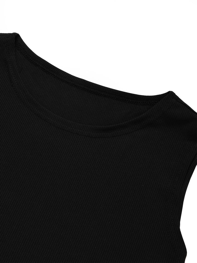 [Prévente] Ensemble 2PCS avec top noir en maille et jupe ivoire texturée à volants Années 1950