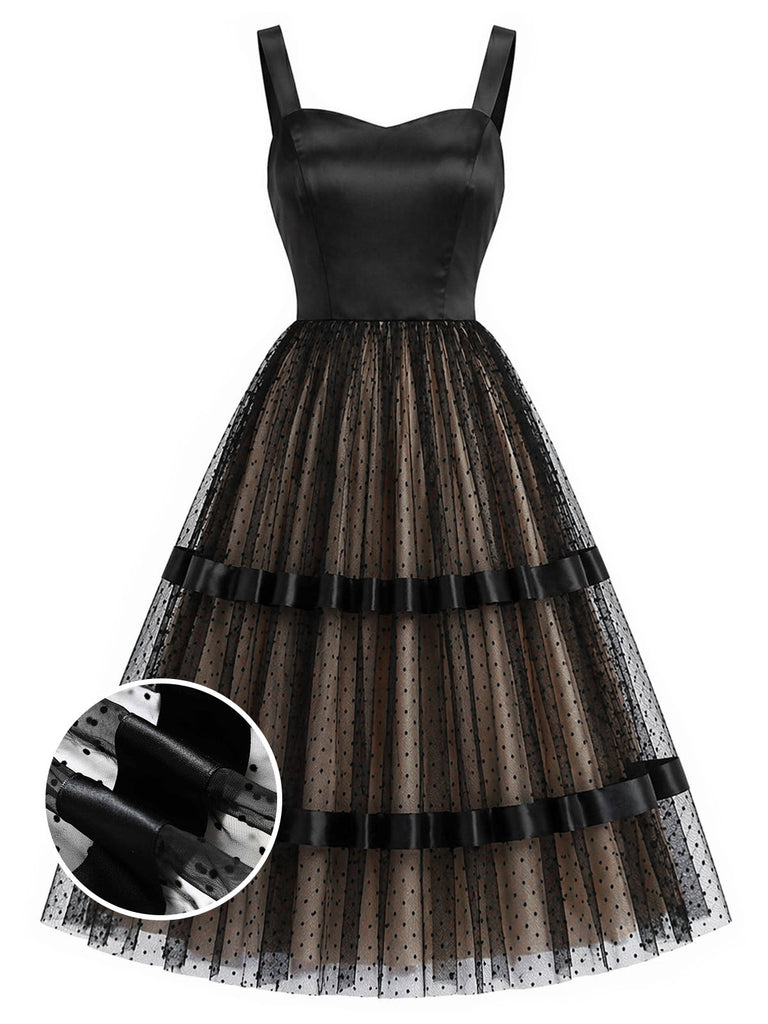 [Prévente] Robe en Satin Patchwork Tulle à Pois Années 50