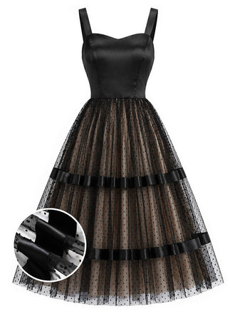 [Prévente] Robe en Satin Patchwork Tulle à Pois Années 50