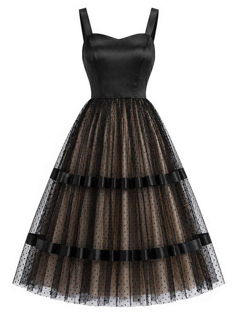 [Prévente] Robe en Satin Patchwork Tulle à Pois Années 50