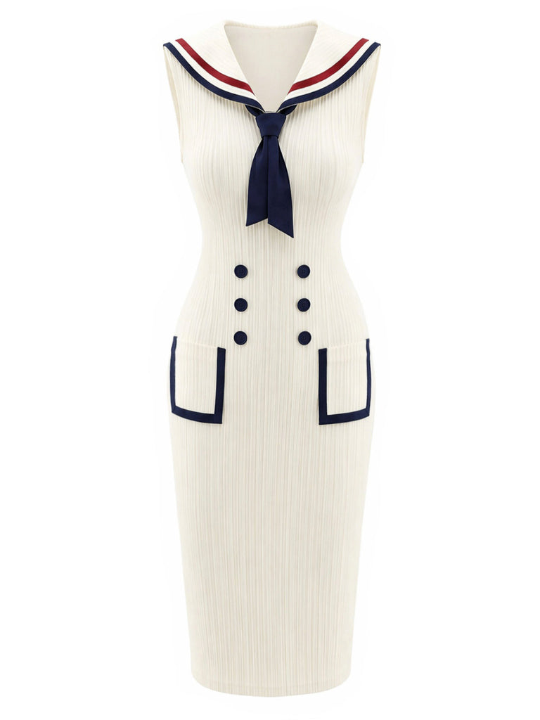 [Prévente] Robe Crème Col Marin Poche Ribbed Tricot Années 1960 2