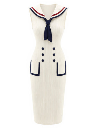 [Prévente] Robe Crème Col Marin Poche Ribbed Tricot Années 1960 2