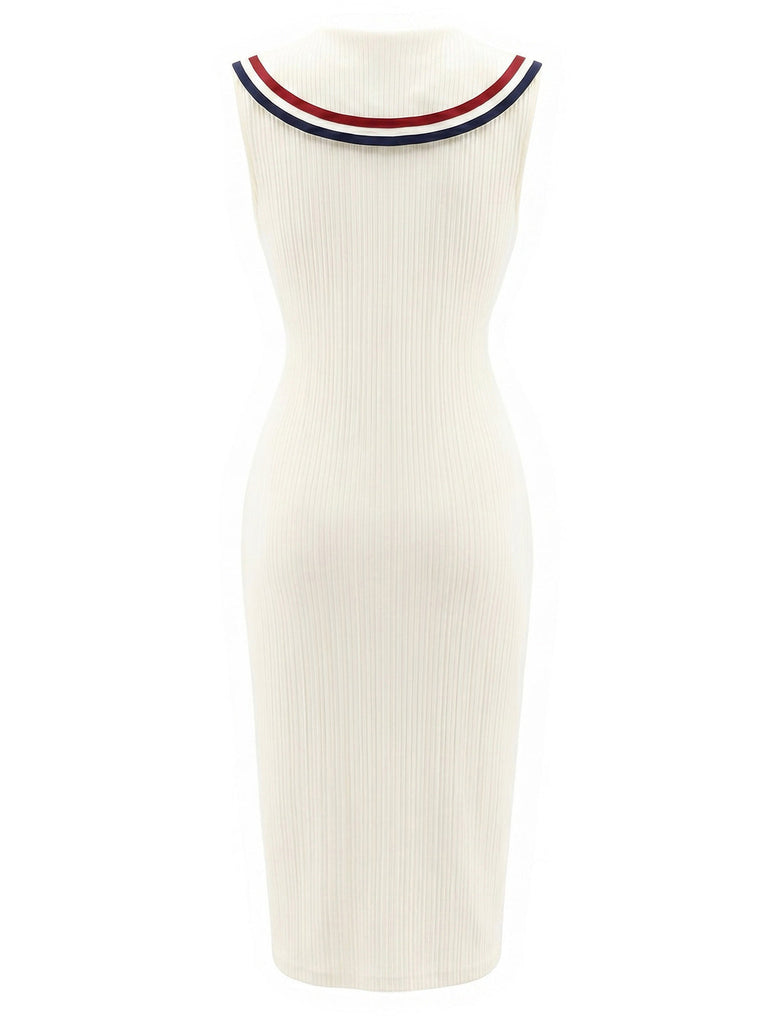 [Prévente] Robe Crème Col Marin Poche Ribbed Tricot Années 1960 4