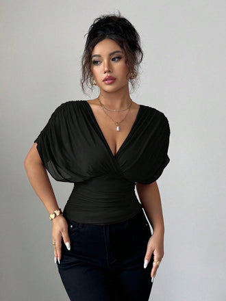 Blouse Col V Ruched Taille Drapé Shoulder Années 1930 2