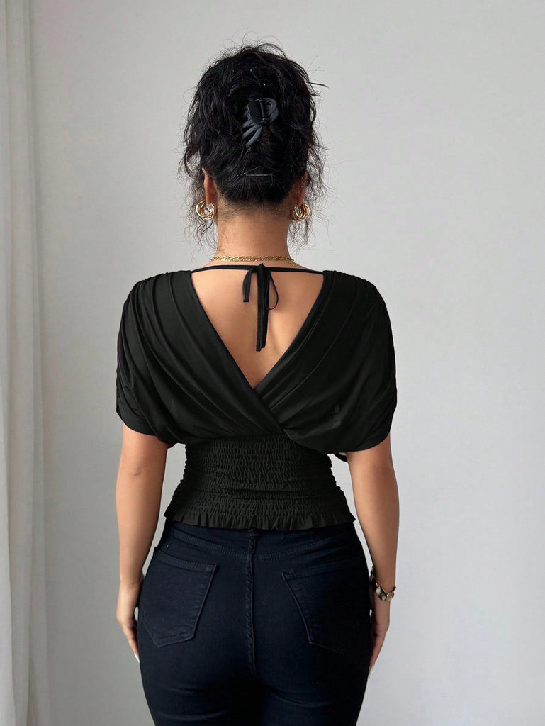 Blouse Col V Ruched Taille Drapé Shoulder Années 1930 3