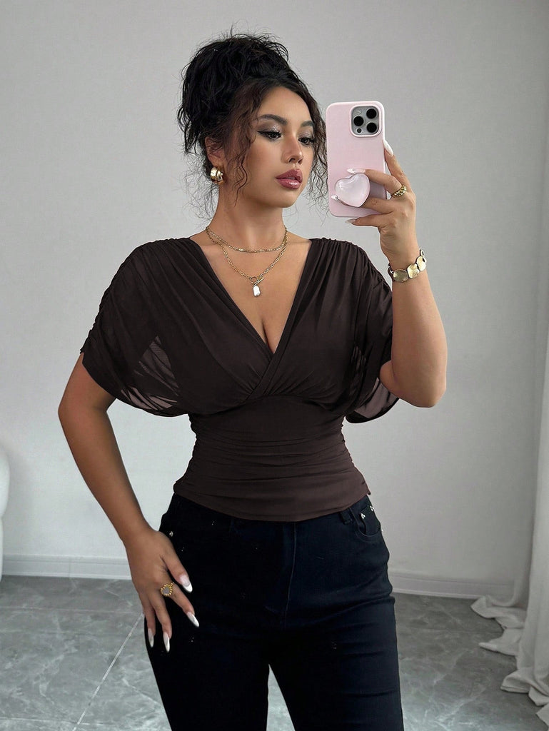 Blouse Col V Ruched Taille Drapé Shoulder Années 1930 5