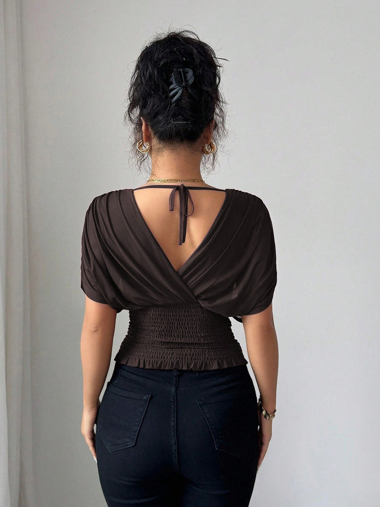 Blouse Col V Ruched Taille Drapé Shoulder Années 1930 7