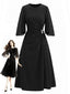 [Prévente] Robe noire encolure ronde strass et manches fendues années 40