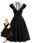 [Prévente] Robe noire coupe trapèze pois et col volants années 50