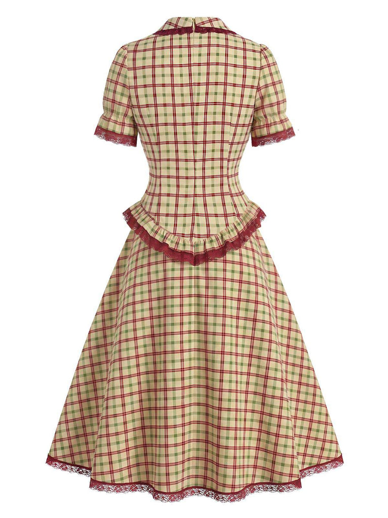 [Prévente] Ensemble à Carreaux Dentelle à Volants Ourlet & Ligne A Années 1940 4