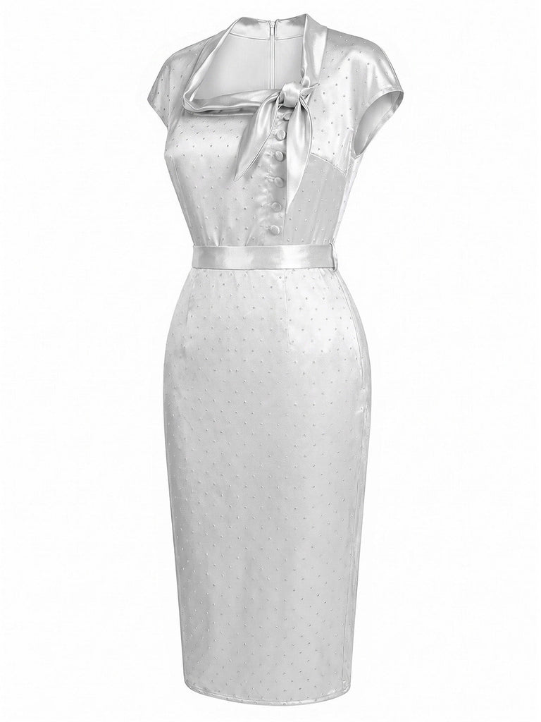 [Prévente] Robe Gris Satin Strass Trapèze Encolure Crayon Années 1960 3