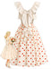 [Prévente] Robe à Pois Dos Nu avec Nœud Crème et Rouge Années 1950