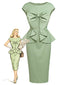 [Prévente] Robe fourreau verte unie encolure ronde et nœud années 60