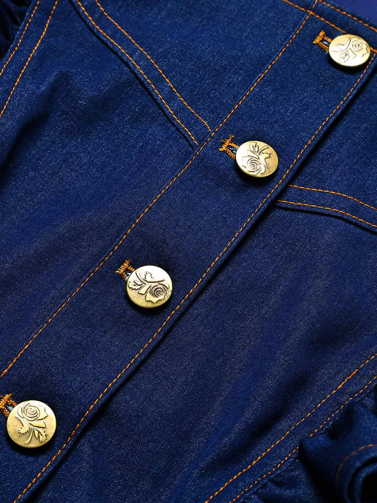 [Prévente] Combishort Volant Ceinturé Col Ras-du-Cou Manche Bleu Foncé & Denim Années 1970 7