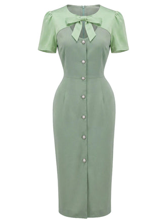 [Prévente] Robe Vert Nœud Hollow Bicolore Crayon Années 1960 2