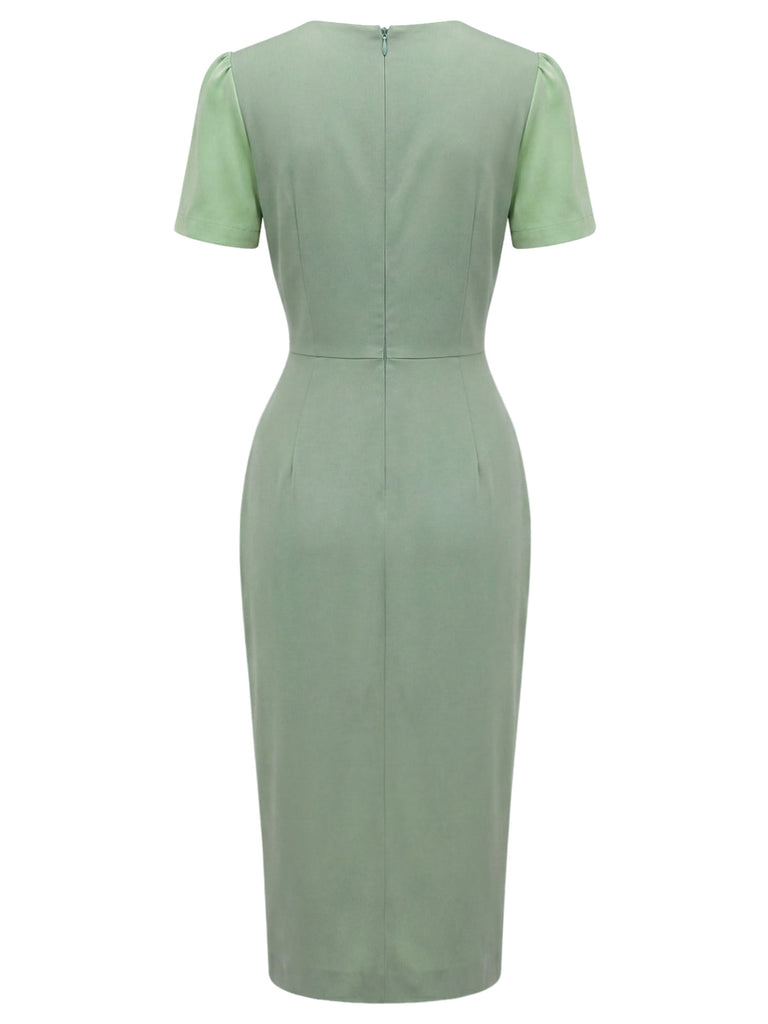 [Prévente] Robe Vert Nœud Hollow Bicolore Crayon Années 1960 4